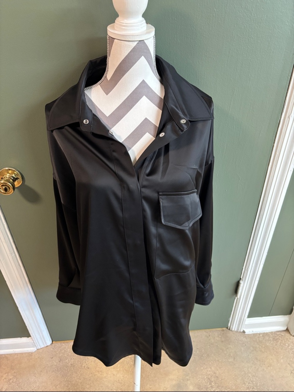 Zara Black Satin Button-Front Shirt